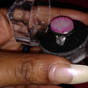 Pink druzy in sterling